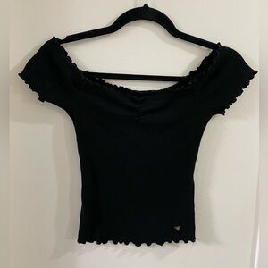 Guess | Black Ruffled Off-The-Shoulder Top